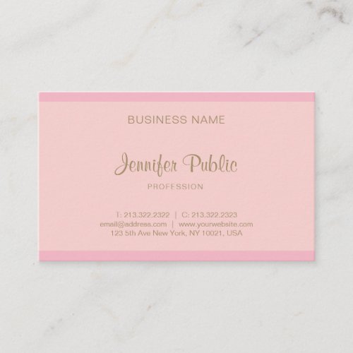 Elegant Pink Gold Script Modern Trendy Template Business Card