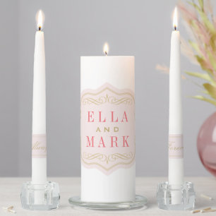 Elegant Pink Gold Scrollwork Wedding Monogram Unity Candle Set