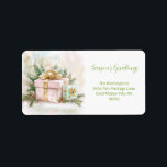 Elegant Pink Gold Vintage Christmas Address Labels<br><div class="desc">Christmas return address labels show off a beautiful watercolor painting of an elegantly wrapped light pink package with beautiful vintage gold ribbons, seasonal green pine accents and pine cones. A smaller mint green present rests beside it. This is a lovely nostalgic image of Yuletide presents for those special people you...</div>