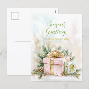 Elegant Pink Gold Vintage Christmas Postcard