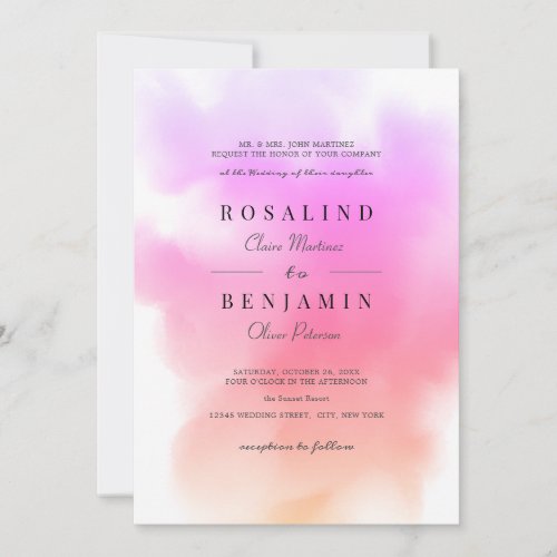 Elegant Pink Gold Watercolor Abstract Wedding Invitation