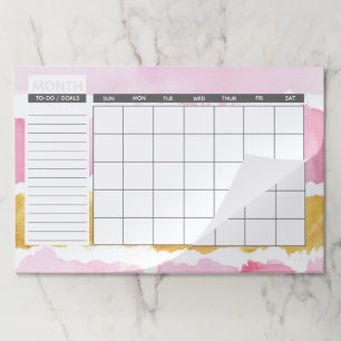 Elegant Pink & Gold Watercolor Monthly Calendar Paper Pad