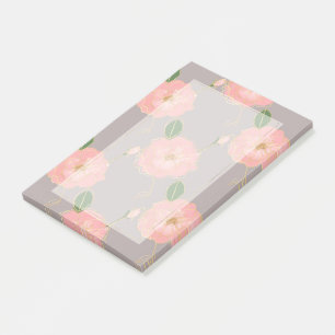 Elegant Pink & Gold Watercolor Roses Gray Design Post-it Notes