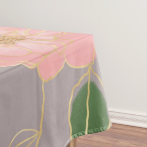 Elegant Pink  Gold Watercolor Roses Gray Design Tablecloth