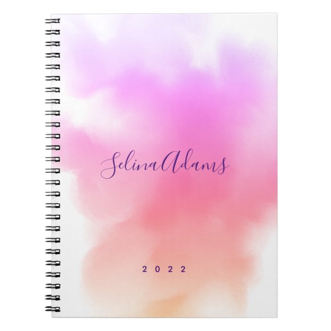 Elegant Pink Gold Watercolor Script Abstract Notebook (Front)