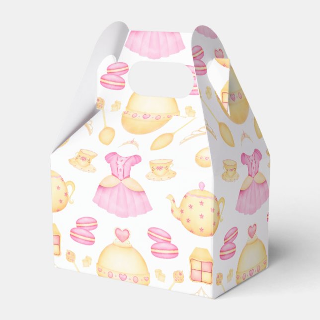 Elegant Pink & Gold Watercolour Princess Tea Party Favor Boxes (Front Side)