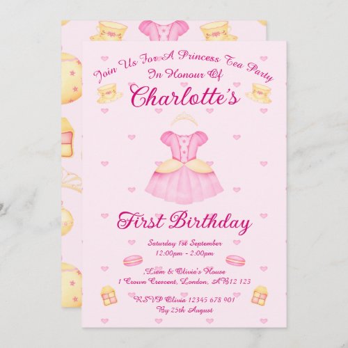 Elegant Pink  Gold Watercolour Princess Tea Party Invitation