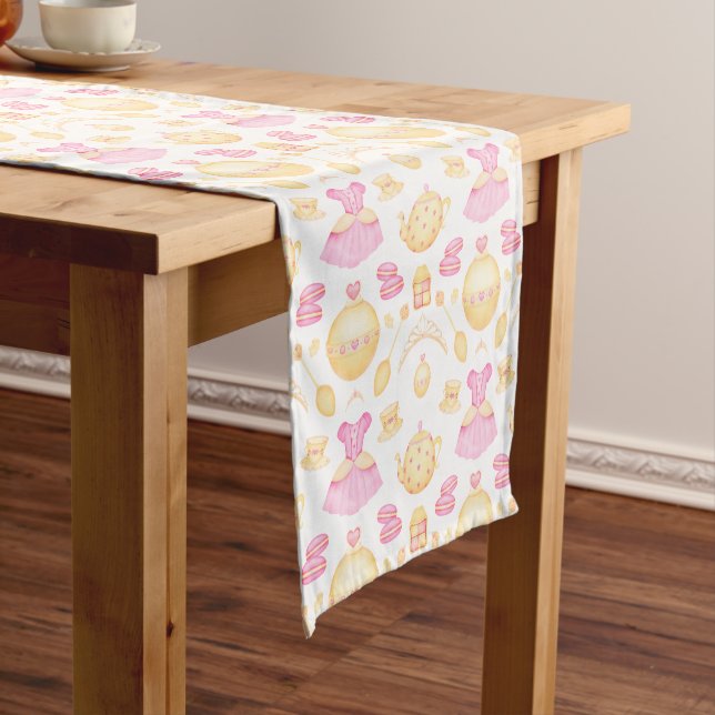 Elegant Pink & Gold Watercolour Princess Tea Party Short Table Runner (In Situ)