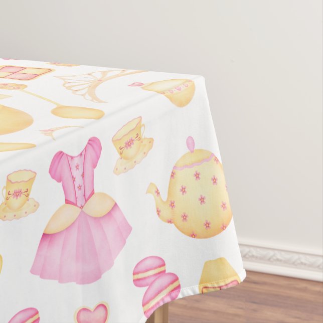 Elegant Pink & Gold Watercolour Princess Tea Party Tablecloth (In Situ)