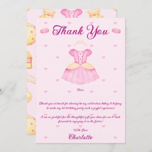 Elegant Pink  Gold Watercolour Princess Tea Party Thank You Card