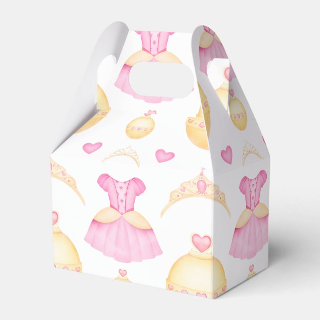 Elegant Pink & Gold Watercolour Princess Tiara Favor Boxes (Front Side)