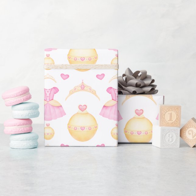 Elegant Pink & Gold Watercolour Princess Tiara Wrapping Paper (Baby Shower)