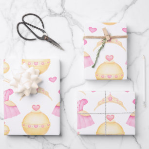 Elegant Pink & Gold Watercolour Princess Tiara Wrapping Paper Sheets