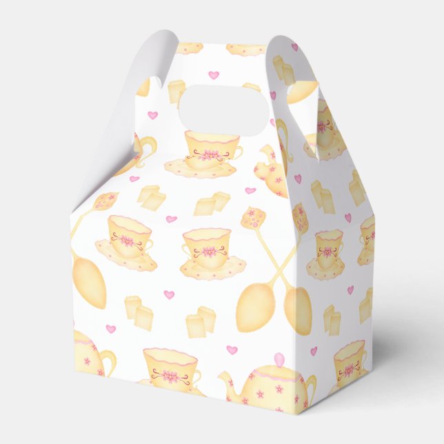 Elegant Pink & Gold Watercolour Tea Party Favor Boxes (Front Side)