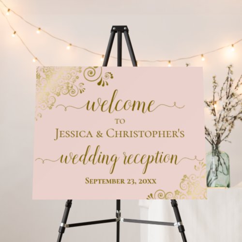 Elegant Pink  Gold Wedding Reception Welcome Foam Board