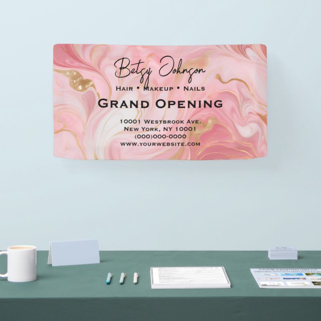 Elegant Pink Gold White Marbled Business Sign (Tradeshow)