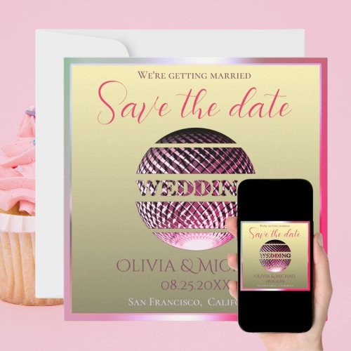 Elegant pink golden wedding Save The Date Card