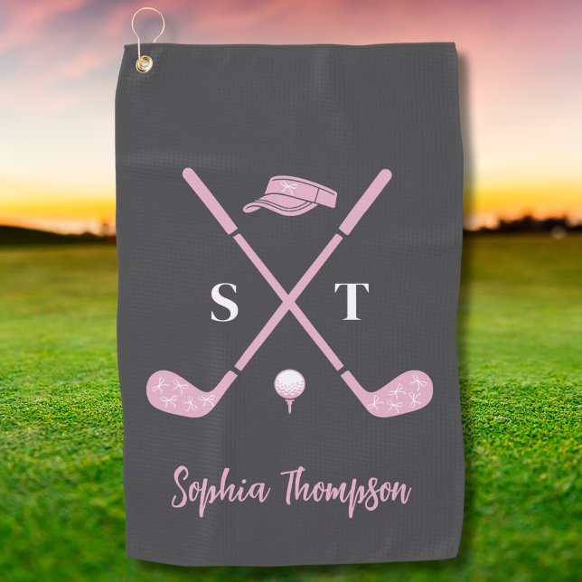 Elegant Pink Golf Club White Bows Custom Birthday Golf Towel (Creator Uploaded)