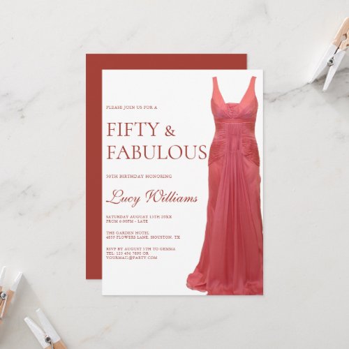 Elegant Pink Gown 50th  Fabulous Birthday Invitation