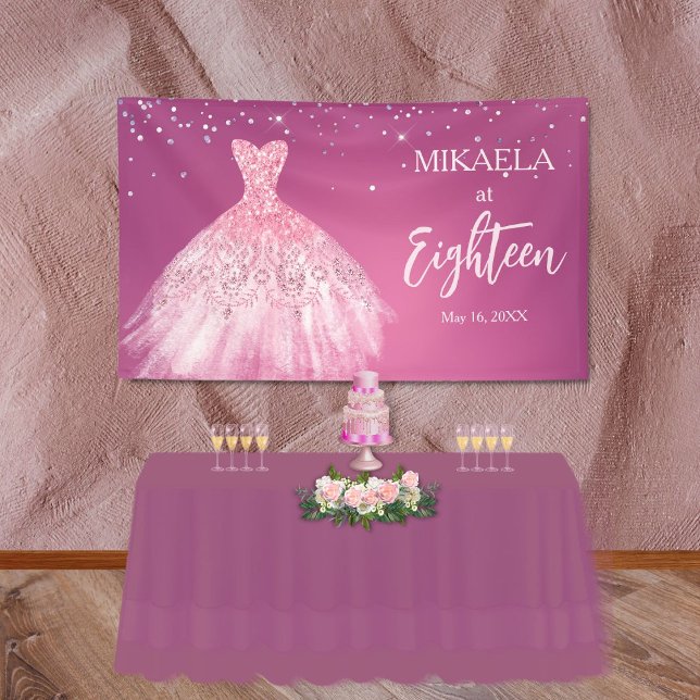 Elegant Pink Gown Glitter 18th Birthday Banner (Creator Uploaded)
