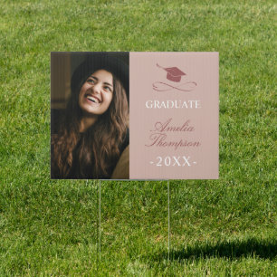 Elegant Pink Graduate Photo Announcement Yard Sign