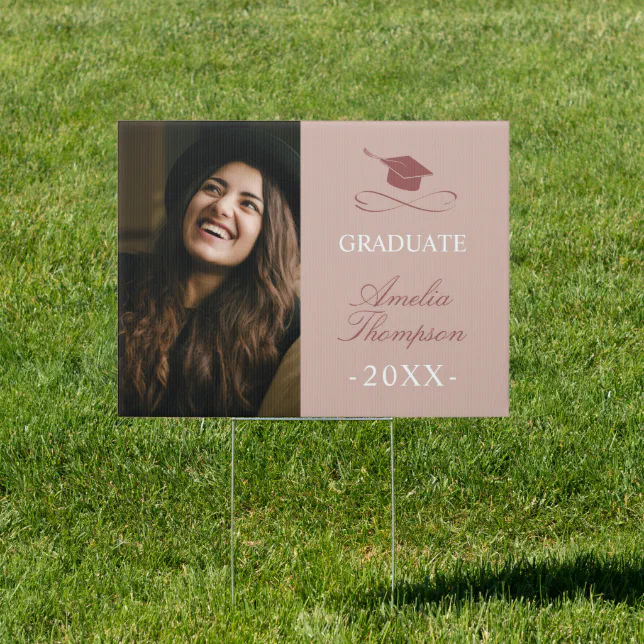 Pink Sign Grad Example Elegant Pink Graduate Photo Announcement Yard Sign | Zazzle