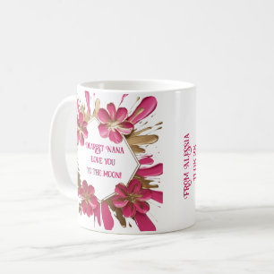 Elegant Pink Grandma Caricature with Gold Splatter Coffee Mug
