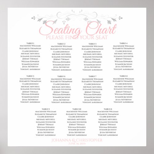 Elegant Pink  Gray 11 Table Wedding Seating Chart