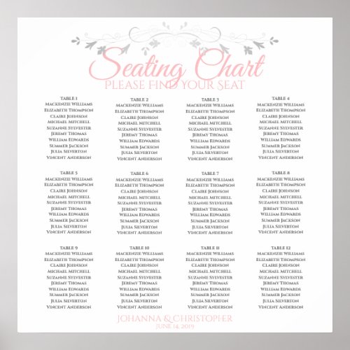 Elegant Pink  Gray 12 Table Wedding Seating Chart