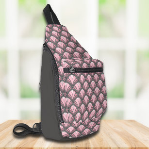 Elegant Pink Gray Art Deco Vintage Pattern Sling Bag