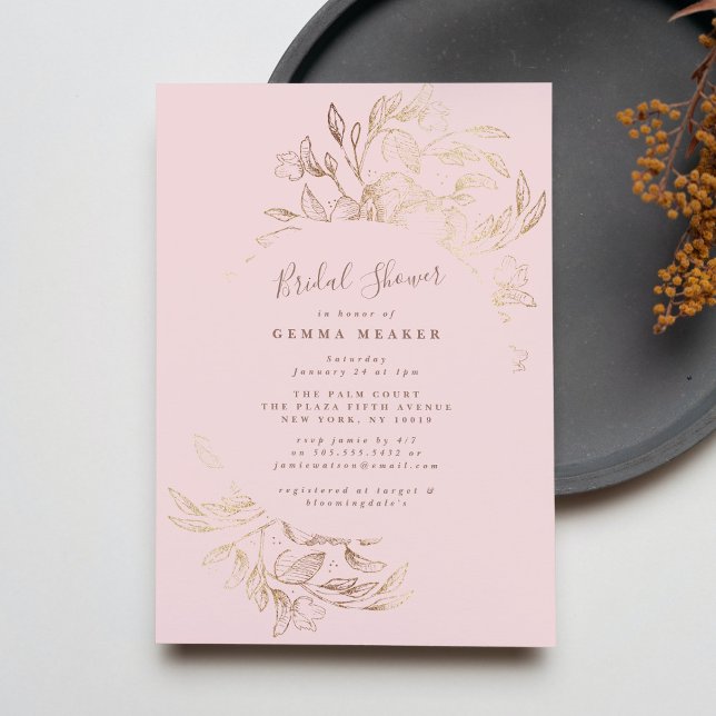 Elegant Pink Gray Blush Gold Botanical Shower (Creator Uploaded)