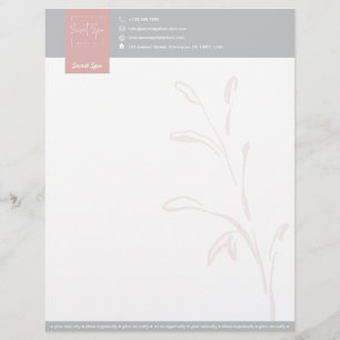 Elegant Pink & Gray Botanical Beauty Spa Modern Letterhead