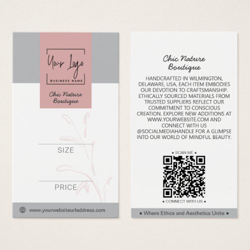 Elegant Pink  Gray Botanical Social QR Price Tag