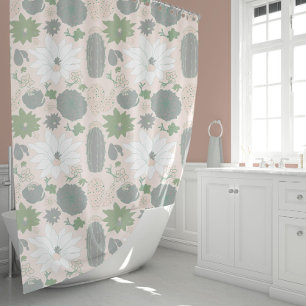 Elegant Pink Gray Cactus Succulent Floral Shower Curtain
