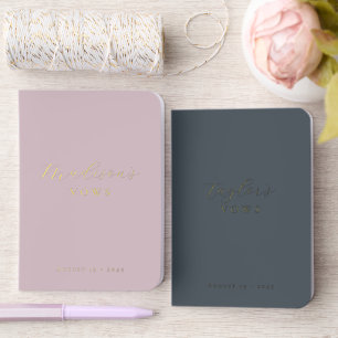 Elegant Pink Gray Calligraphy Names Wedding Date Foil Vow Books