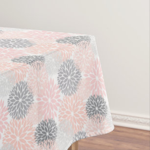 Elegant Pink Gray Dahlia Floral Tablecloth