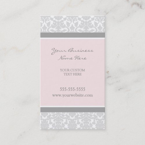 Elegant Pink Gray Damask Business Cards