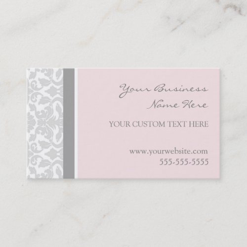 Elegant Pink Gray Damask Business Cards