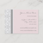 Elegant Pink Gray Damask Business Cards (Back)
