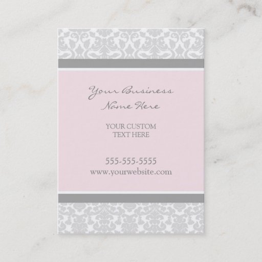 Customizable Elegant Pink Gray Damask Business Cards