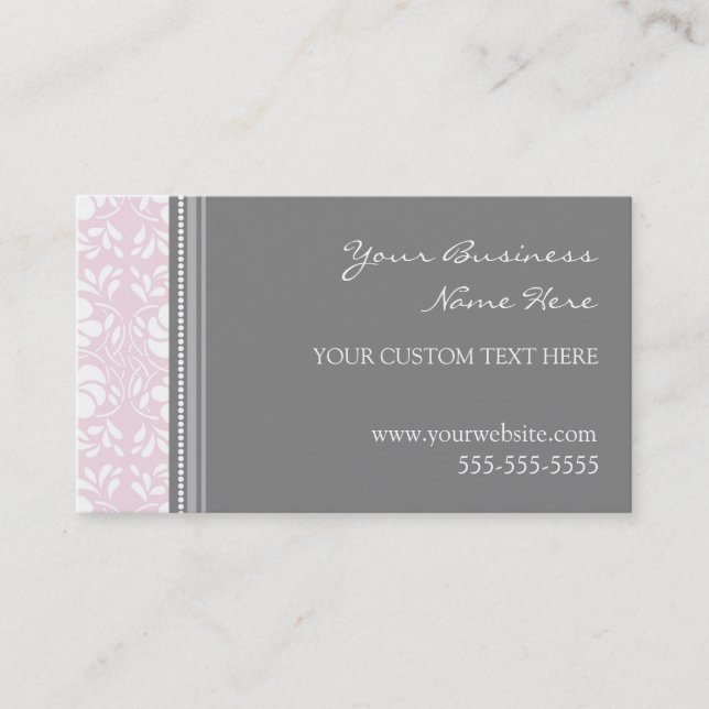 Elegant Pink Gray Damask Business Cards (Front)