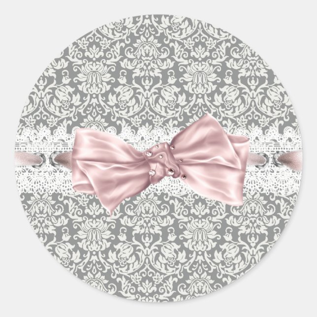 Elegant Pink Gray Damask Stickers (Front)