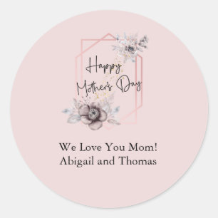 Elegant Pink Gray Floral Mother's Day Personalize Classic Round Sticker