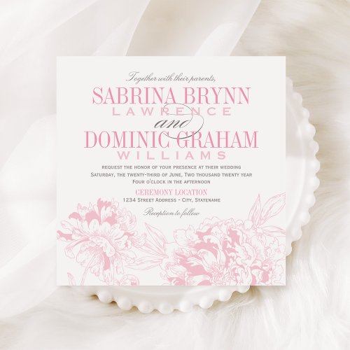 Wedding Invitation | Pink Floral Peony Design