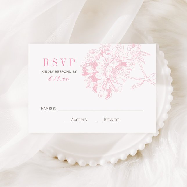 Elegant Pink Gray Floral Peony Wedding RSVP Card (Creator Uploaded)