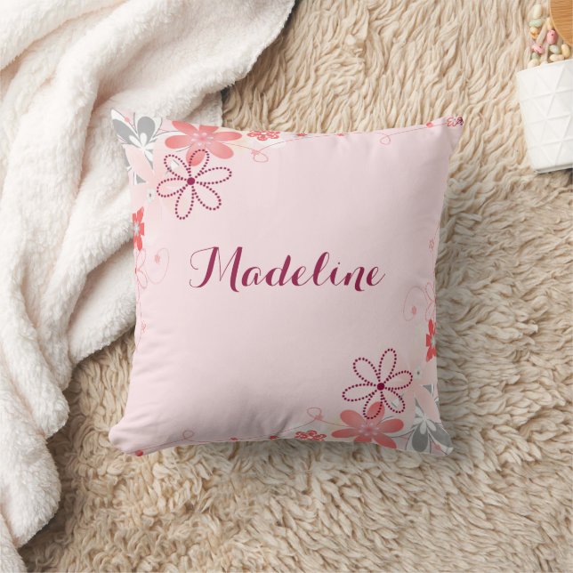 Elegant Pink Gray Floral Pillow (Blanket)