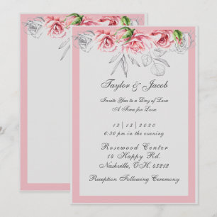 Elegant Pink & Gray Floral Script Wedding Invitation