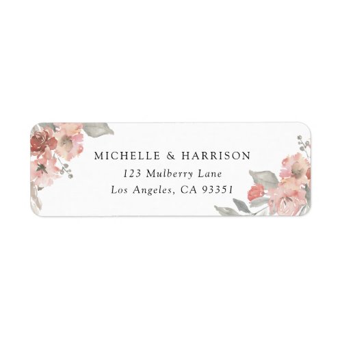  Elegant Pink Gray Floral Watercolor Address Label