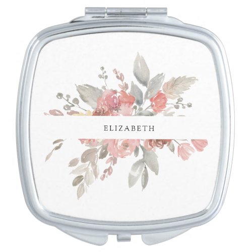 Elegant Pink Gray Floral Watercolor Bridesmaid Compact Mirror