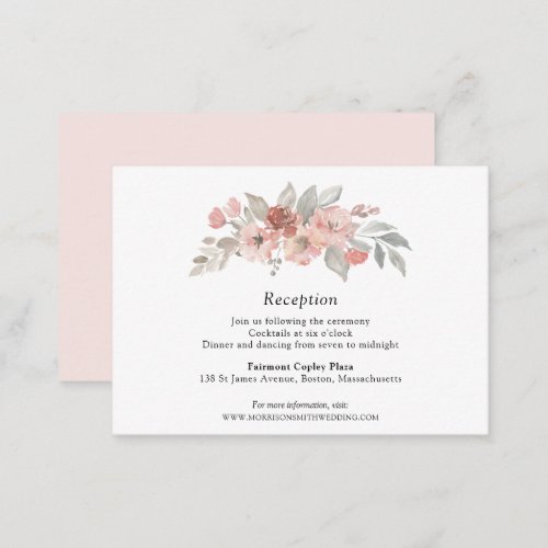 Elegant Pink Gray Floral Watercolor Wedding Enclosure Card